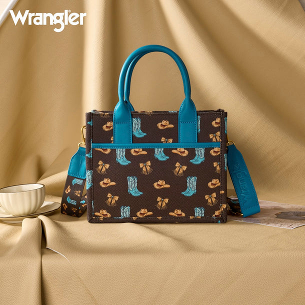 Load image into Gallery viewer, WG-HB-524-8120S-CF - Wrangler Western Print Cowgirl Tote Bag/Crossbody - Coffee
