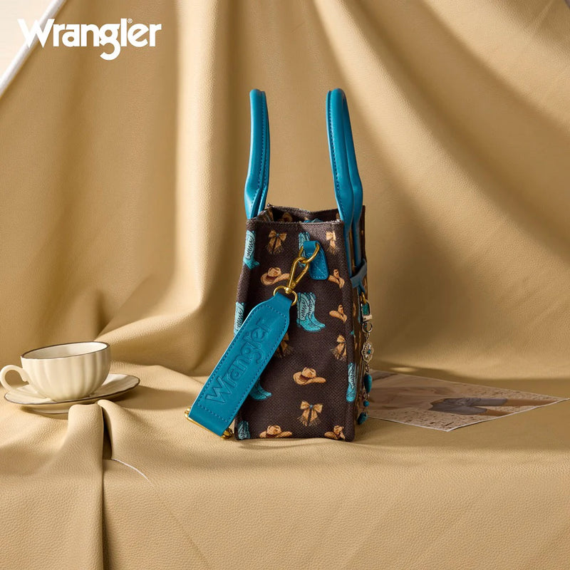 Load image into Gallery viewer, WG524-8120SCF - Wrangler Western Print Cowgirl Tote Bag/Crossbody - Coffee
