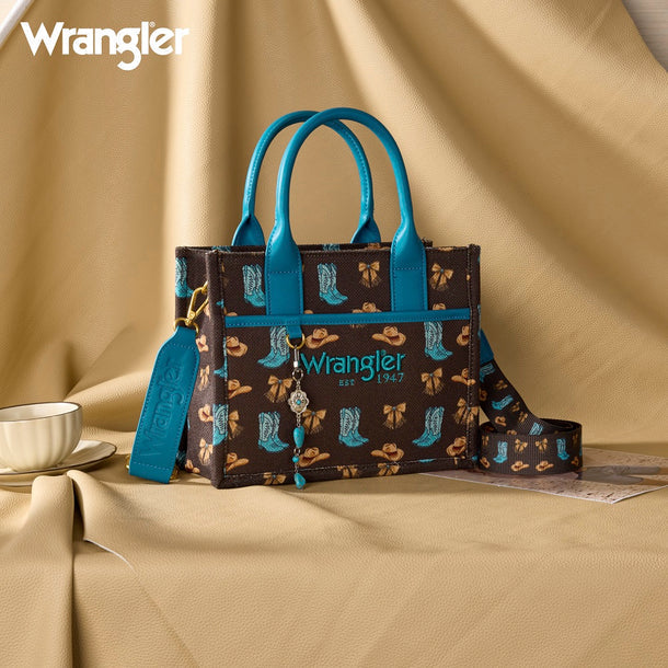 Load image into Gallery viewer, WG-HB-524-8120S-CF - Wrangler Western Print Cowgirl Tote Bag/Crossbody - Coffee

