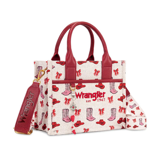 WG524-8120SPK - Wrangler Western Print Cowgirl Tote Bag/Crossbody - Pink