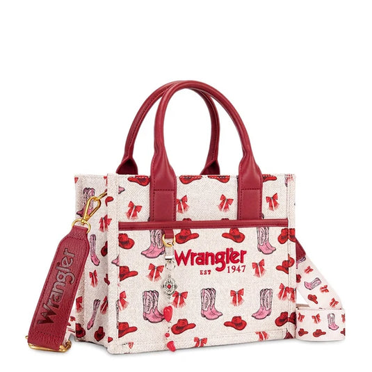 WG-HB-524-8120S-PK - Wrangler Western Print Cowgirl Tote Bag/Crossbody - Pink
