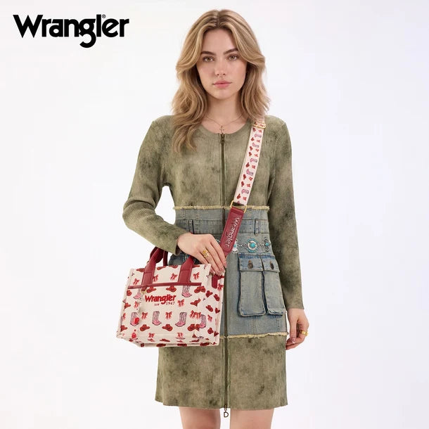 Load image into Gallery viewer, WG-HB-524-8120S-PK - Wrangler Western Print Cowgirl Tote Bag/Crossbody - Pink
