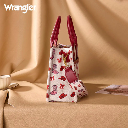 WG524-8120SPK - Wrangler Western Print Cowgirl Tote Bag/Crossbody - Pink