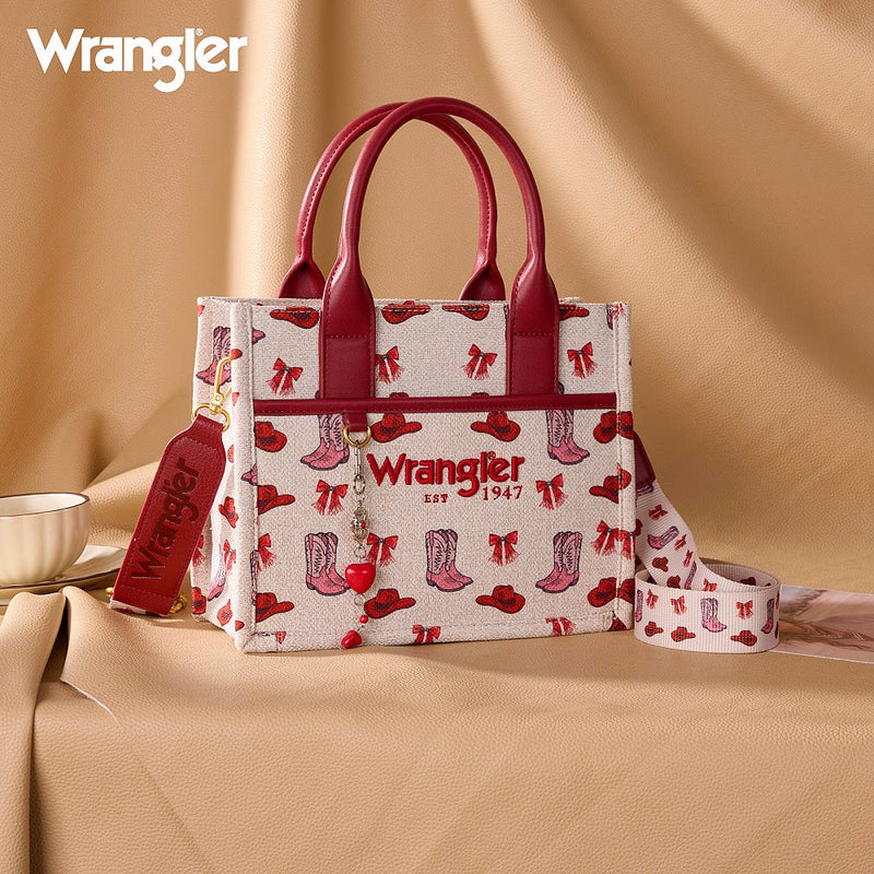 Load image into Gallery viewer, WG524-8120SPK - Wrangler Western Print Cowgirl Tote Bag/Crossbody - Pink
