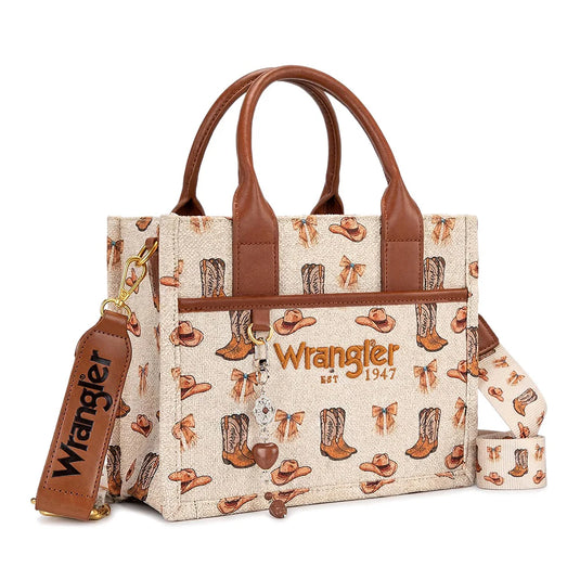 WG524-8120STN - Wrangler Western Print Cowgirl Tote Bag/Crossbody - Tan