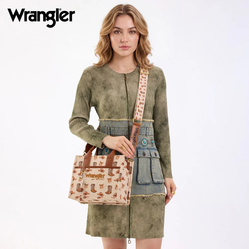 Load image into Gallery viewer, WG524-8120STN - Wrangler Western Print Cowgirl Tote Bag/Crossbody - Tan
