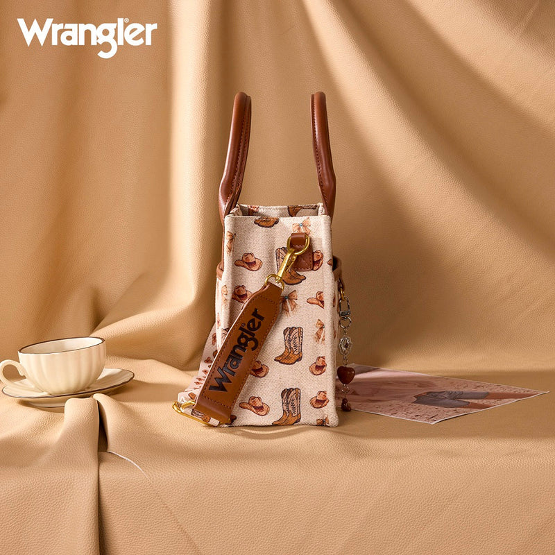 Load image into Gallery viewer, WG524-8120STN - Wrangler Western Print Cowgirl Tote Bag/Crossbody - Tan
