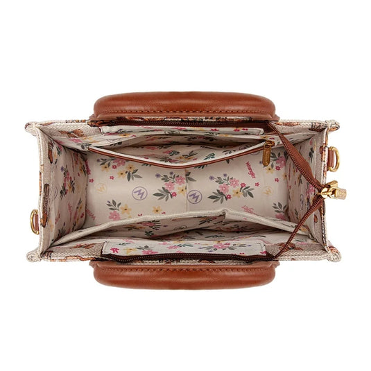 WG-HB-524-8120STN - Wrangler Western Print Cowgirl Tote Bag/Crossbody - Tan