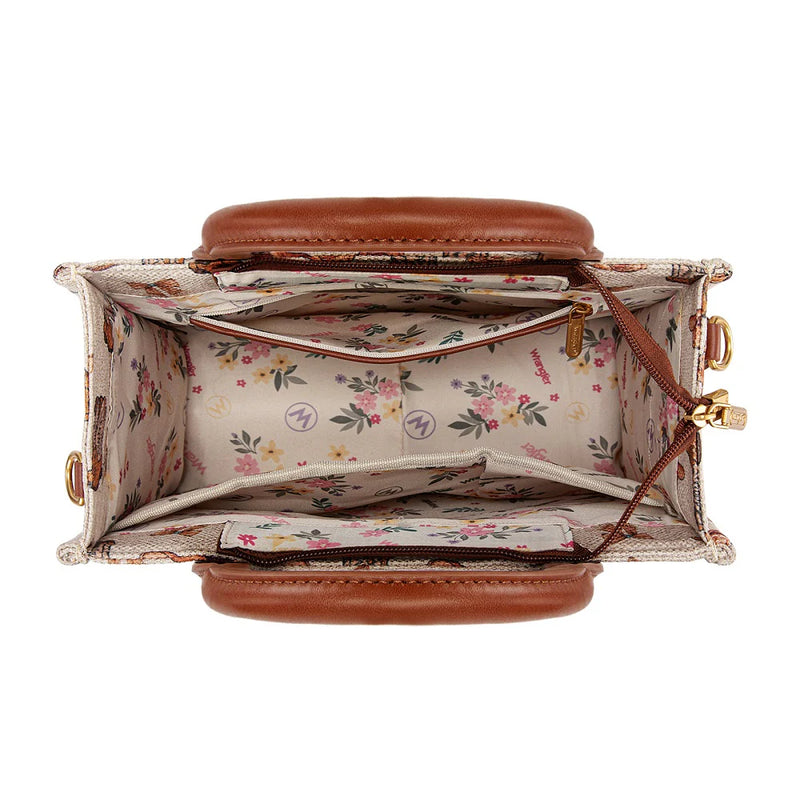 Load image into Gallery viewer, WG524-8120STN - Wrangler Western Print Cowgirl Tote Bag/Crossbody - Tan
