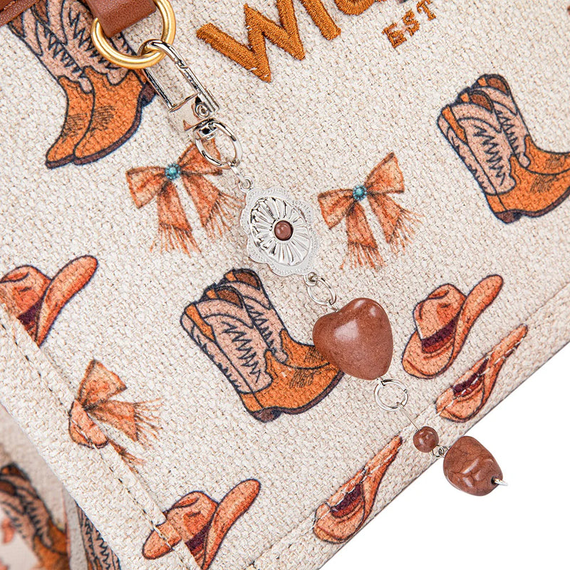 Load image into Gallery viewer, WG524-8120STN - Wrangler Western Print Cowgirl Tote Bag/Crossbody - Tan
