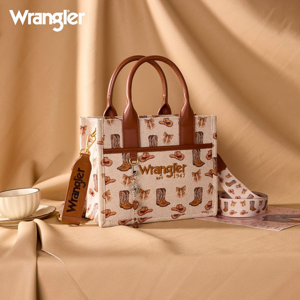 Load image into Gallery viewer, WG-HB-524-8120STN - Wrangler Western Print Cowgirl Tote Bag/Crossbody - Tan
