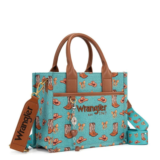 WG-HB-524-8120S-TQ - Wrangler Western Print Cowgirl Tote Bag/Crossbody - Turquoise