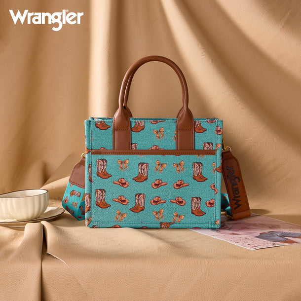 Load image into Gallery viewer, WG-HB-524-8120S-TQ - Wrangler Western Print Cowgirl Tote Bag/Crossbody - Turquoise
