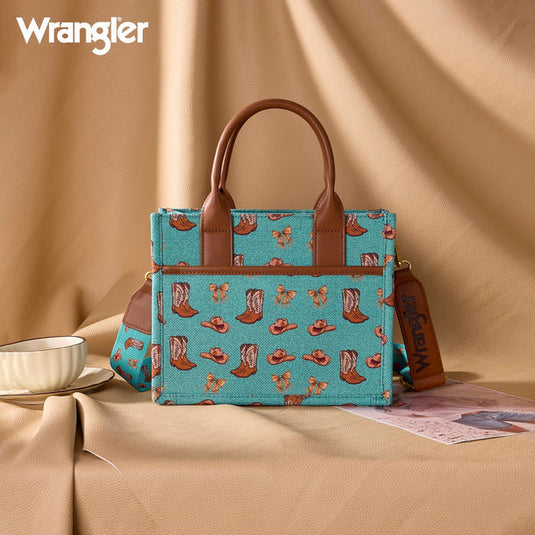 WG-HB-524-8120S-TQ - Wrangler Western Print Cowgirl Tote Bag/Crossbody - Turquoise