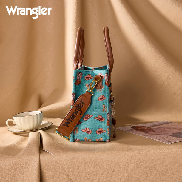 Load image into Gallery viewer, WG-HB-524-8120S-TQ - Wrangler Western Print Cowgirl Tote Bag/Crossbody - Turquoise
