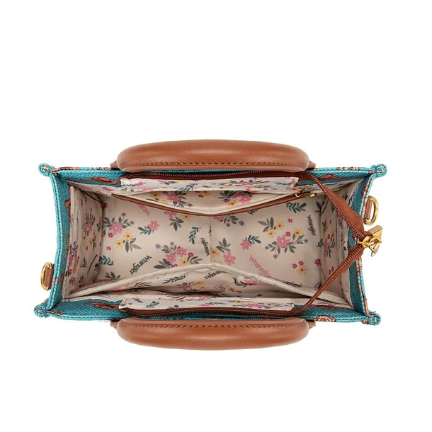 Load image into Gallery viewer, WG-HB-524-8120S-TQ - Wrangler Western Print Cowgirl Tote Bag/Crossbody - Turquoise
