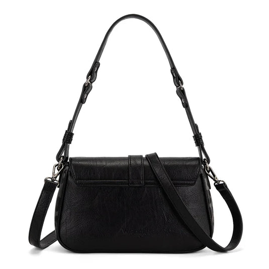 WG528-2003BK - Wrangler Western Buckle Studded Shoulder Crossbody Bag - Black