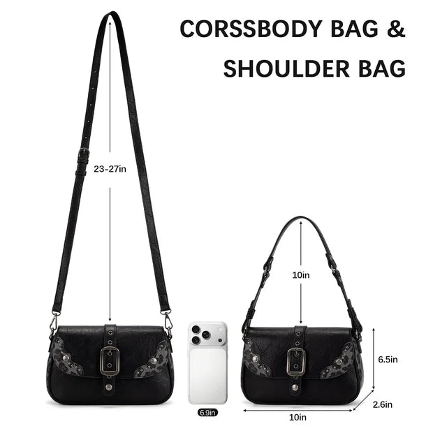 Load image into Gallery viewer, WG528-2003BK - Wrangler Western Buckle Studded Shoulder Crossbody Bag - Black
