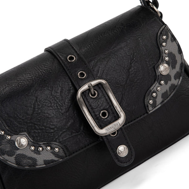 Load image into Gallery viewer, WG528-2003BK - Wrangler Western Buckle Studded Shoulder Crossbody Bag - Black
