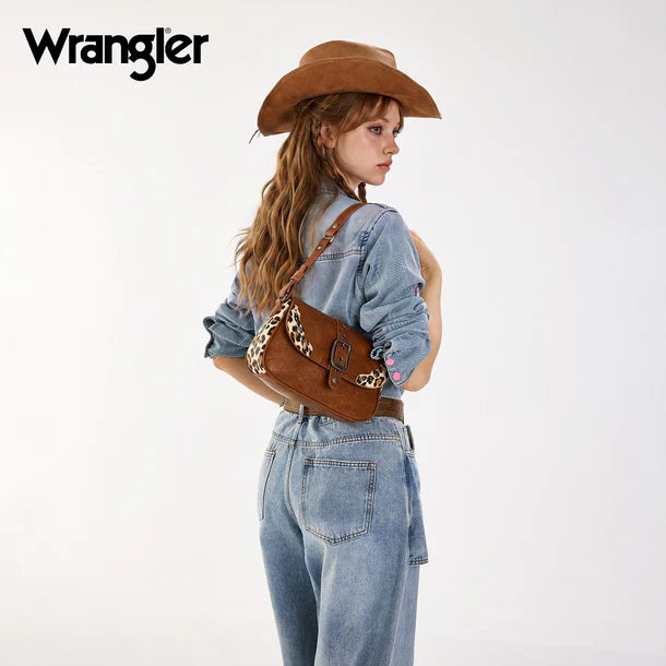 Load image into Gallery viewer, WG528-2003BR - Wrangler Western Buckle Studded Shoulder Crossbody Bag - Brown
