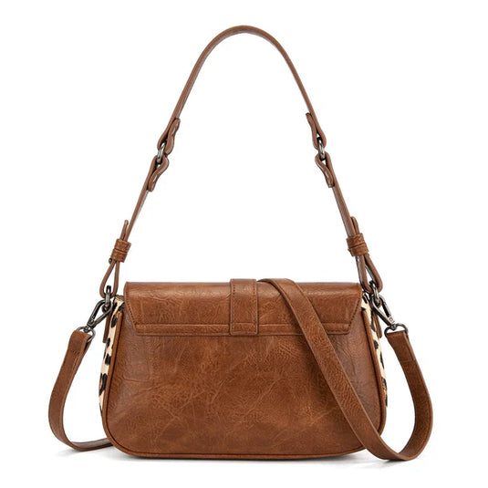 WG528-2003BR - Wrangler Western Buckle Studded Shoulder Crossbody Bag - Brown