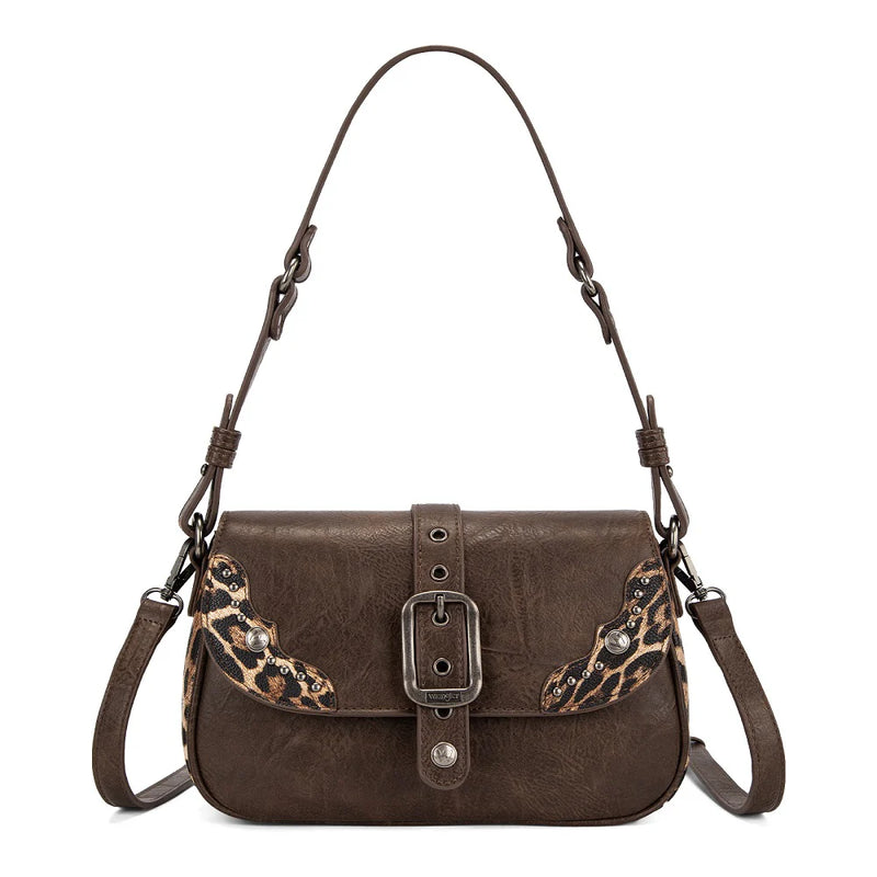 Load image into Gallery viewer, WG528-2003CF - Wrangler Western Buckle Studded Shoulder Crossbody Bag - Coffee
