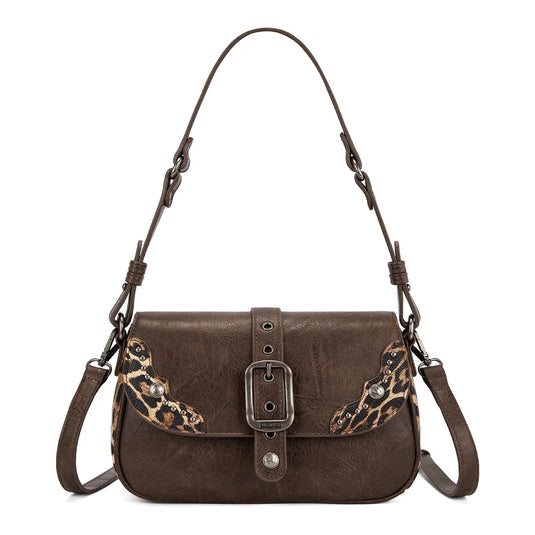 WG528-2003CF - Wrangler Western Buckle Studded Shoulder Crossbody Bag - Coffee
