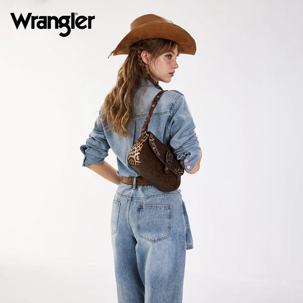 Load image into Gallery viewer, WG528-2003CF - Wrangler Western Buckle Studded Shoulder Crossbody Bag - Coffee
