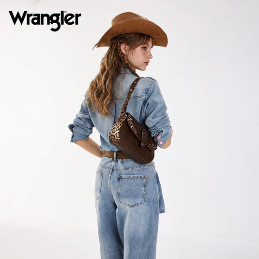 WG528-2003CF - Wrangler Western Buckle Studded Shoulder Crossbody Bag - Coffee