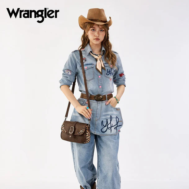 Load image into Gallery viewer, WG528-2003CF - Wrangler Western Buckle Studded Shoulder Crossbody Bag - Coffee

