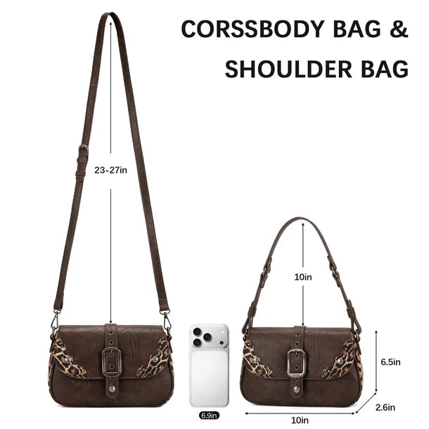 Load image into Gallery viewer, WG528-2003CF - Wrangler Western Buckle Studded Shoulder Crossbody Bag - Coffee

