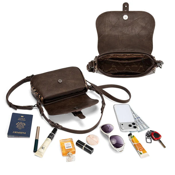 Load image into Gallery viewer, WG528-2003CF - Wrangler Western Buckle Studded Shoulder Crossbody Bag - Coffee
