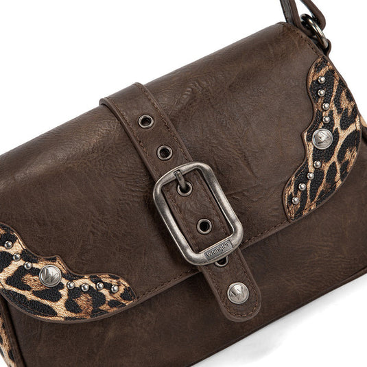 WG528-2003CF - Wrangler Western Buckle Studded Shoulder Crossbody Bag - Coffee