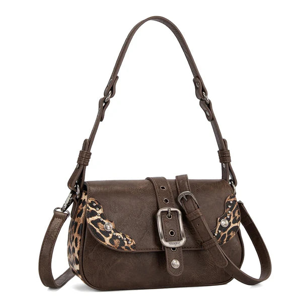Load image into Gallery viewer, WG528-2003CF - Wrangler Western Buckle Studded Shoulder Crossbody Bag - Coffee

