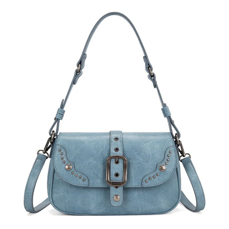 Load image into Gallery viewer, WG528-2003JN - Wrangler Western Buckle Studded Shoulder Crossbody Bag - Jean
