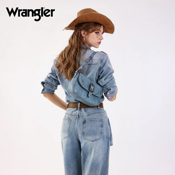 Load image into Gallery viewer, WG528-2003JN - Wrangler Western Buckle Studded Shoulder Crossbody Bag - Jean
