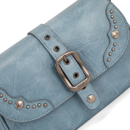 WG528-2003JN - Wrangler Western Buckle Studded Shoulder Crossbody Bag - Jean