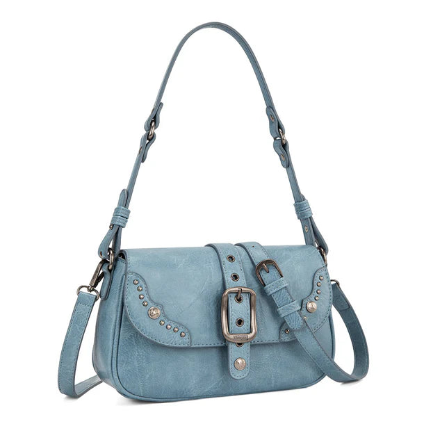 Load image into Gallery viewer, WG528-2003JN - Wrangler Western Buckle Studded Shoulder Crossbody Bag - Jean
