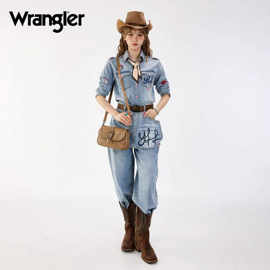 WG528-2003KH - Wrangler Western Buckle Studded Shoulder Crossbody Bag - Khaki