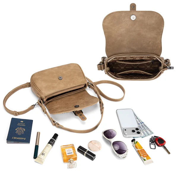 Load image into Gallery viewer, WG528-2003KH - Wrangler Western Buckle Studded Shoulder Crossbody Bag - Khaki
