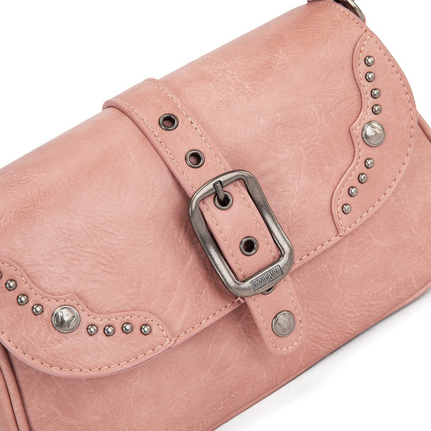 Load image into Gallery viewer, WG528-2003PK - Wrangler Western Buckle Studded Shoulder Crossbody Bag - Pink
