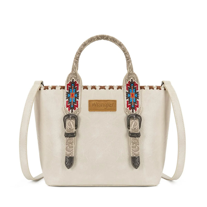 Load image into Gallery viewer, WG529-2002BG - Wrangler Southwestern Buckle Western Tote Bag - Beige
