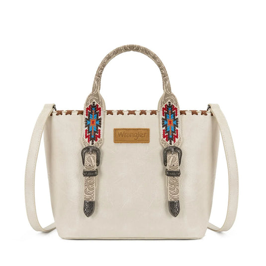 WG529-2002BG - Wrangler Southwestern Buckle Western Tote Bag - Beige
