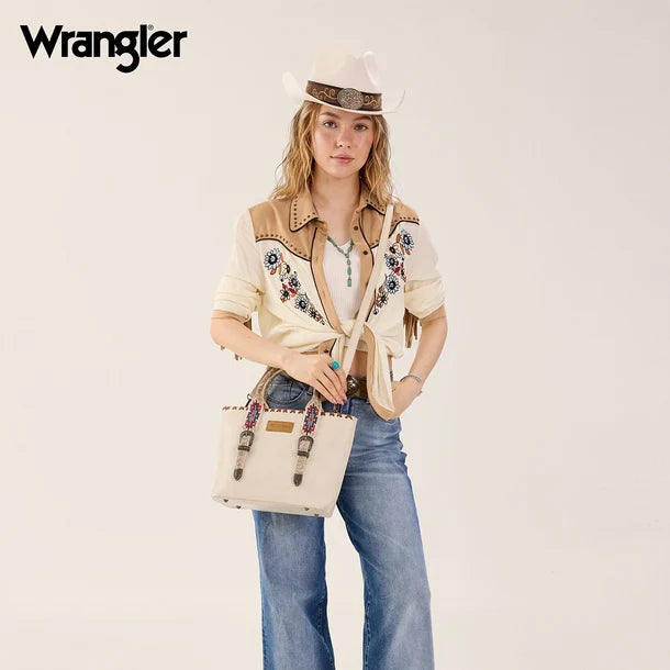 Load image into Gallery viewer, WG529-2002BG - Wrangler Southwestern Buckle Western Tote Bag - Beige
