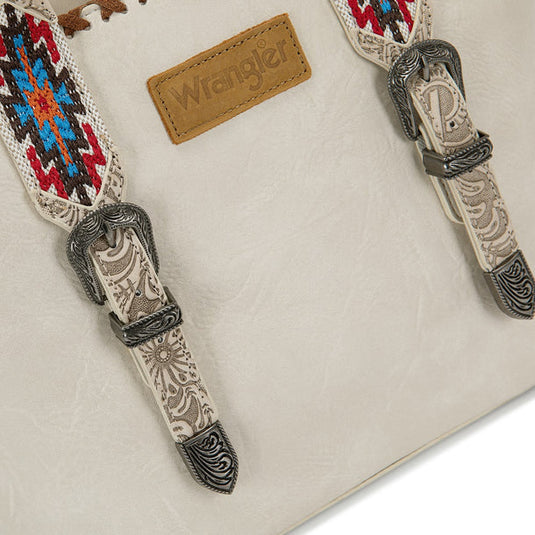 WG529-2002BG - Wrangler Southwestern Buckle Western Tote Bag - Beige