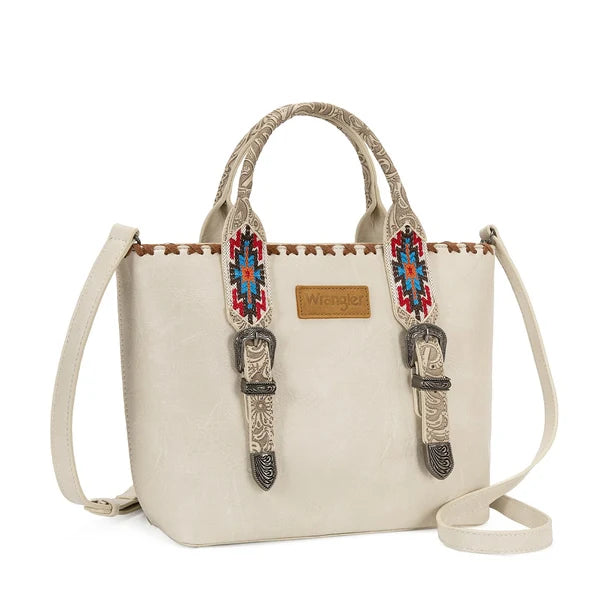 Load image into Gallery viewer, WG529-2002BG - Wrangler Southwestern Buckle Western Tote Bag - Beige
