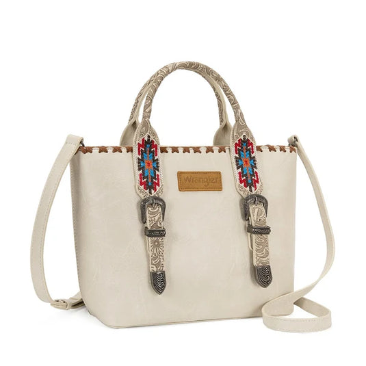 WG529-2002BG - Wrangler Southwestern Buckle Western Tote Bag - Beige