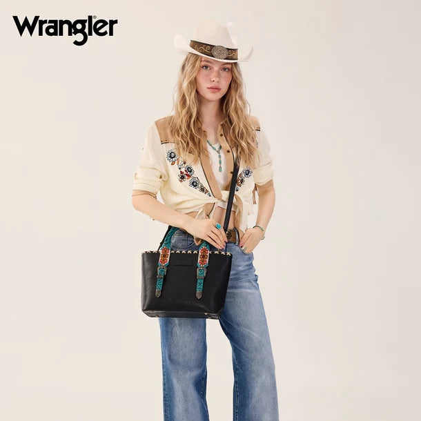 Load image into Gallery viewer, WG529-2002BK - Wrangler Western Embroidery Tote Bag - Black
