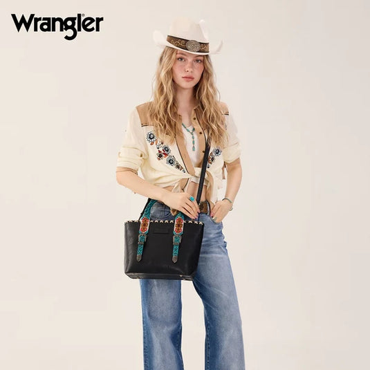 WG529-2002BK - Wrangler Western Embroidery Tote Bag - Black