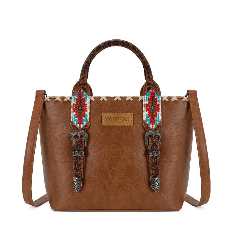 Load image into Gallery viewer, WG529-2002BR - Wrangler Western Embroidery Tote Bag - Brown
